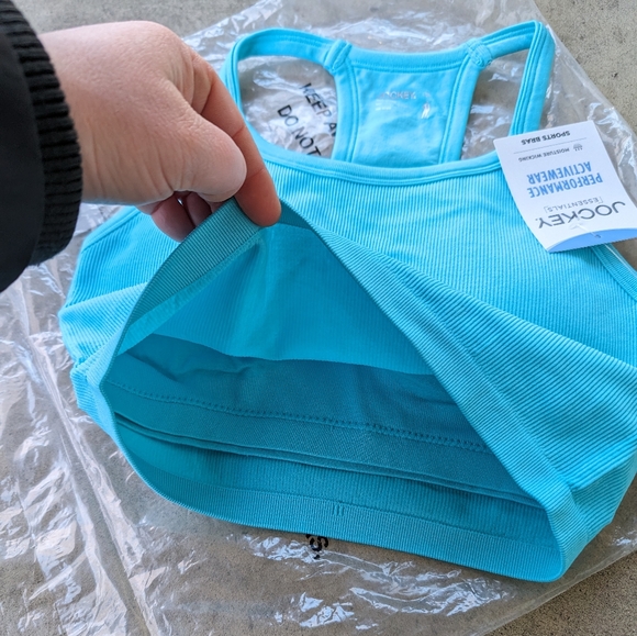 Jockey Essentials Cyan Blue Racerback Seamfree Jersey Ribbed Sports Bra NWT - Picture 7 of 12